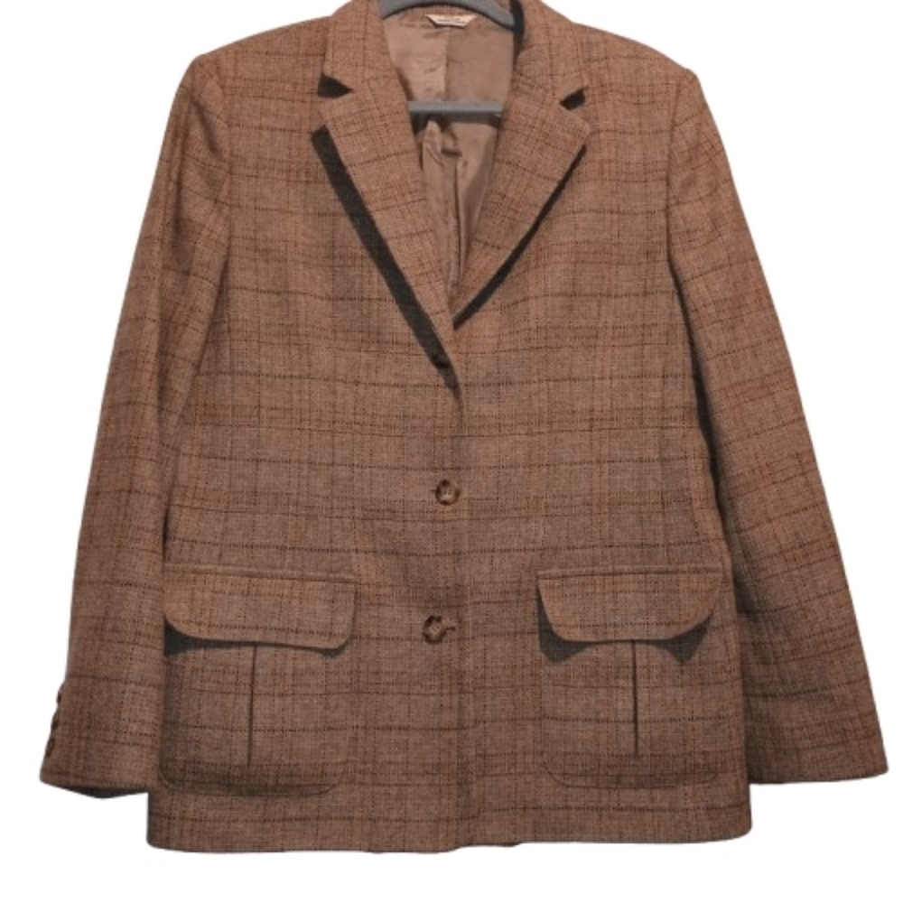 Womens Italian Fabric Wool Blend Plaid‎ Blazer Jacket